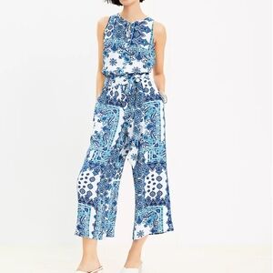 LOFT Paisley Keyhole Wide Leg Jumpsuit